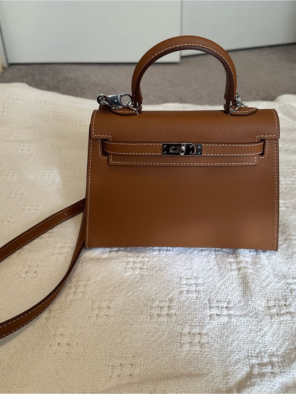 Classic Top-Handle Women’s Bag in Brown with silver hardware faux leather